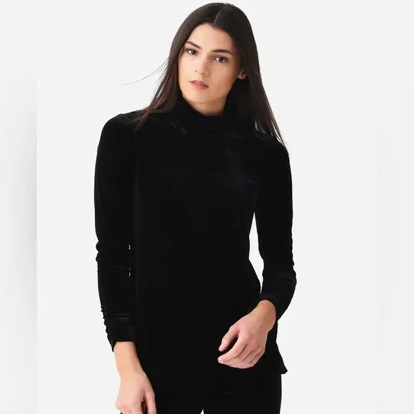 SnoSkins Vintage Black Velvet Base Layer Top Turtleneck Size Large Ski Layer - Picture 2 of 11